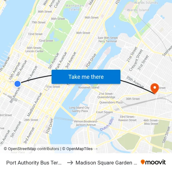Port Authority Bus Terminal to Madison Square Garden Bowl map