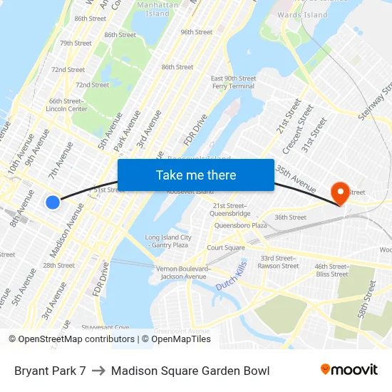 Bryant Park 7 to Madison Square Garden Bowl map