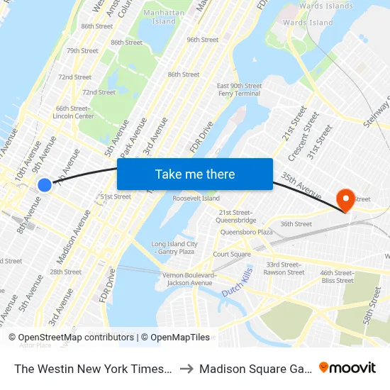 The Westin New York Times Square Hotel to Madison Square Garden Bowl map