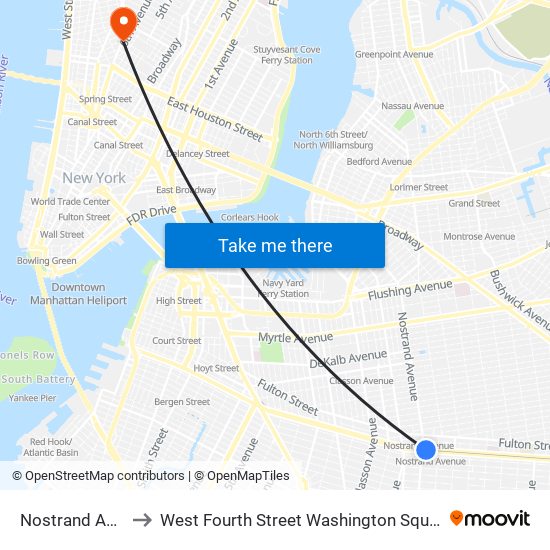 Nostrand Avenue to West Fourth Street Washington Square Station map