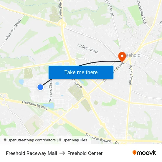 Freehold Raceway Mall to Freehold Center map