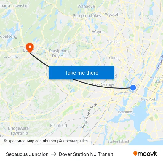 Secaucus Junction to Dover Station NJ Transit map