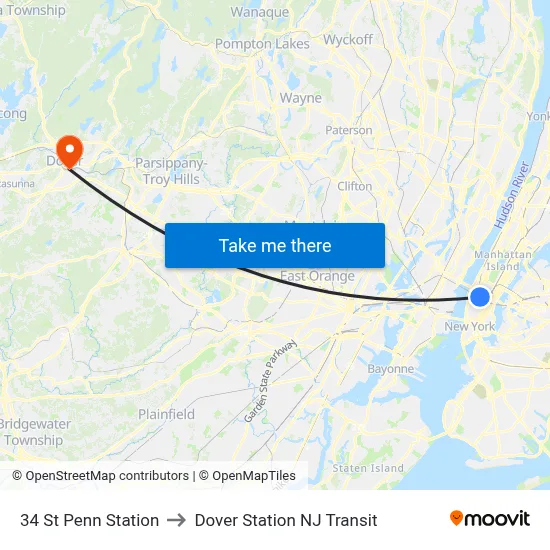 34 St Penn Station to Dover Station NJ Transit map