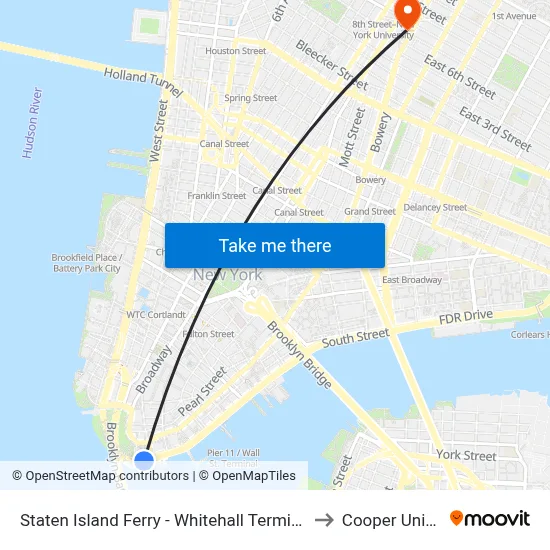 Staten Island Ferry - Whitehall Terminal to Cooper Union map