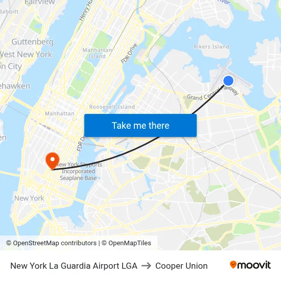 New York La Guardia Airport LGA to Cooper Union map