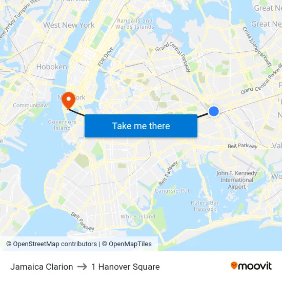 Jamaica Clarion to 1 Hanover Square map