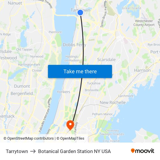 Tarrytown to Botanical Garden Station NY USA map