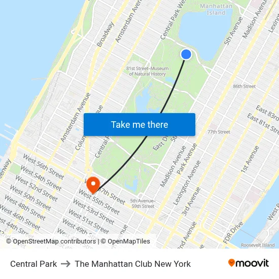 Central Park to The Manhattan Club New York map