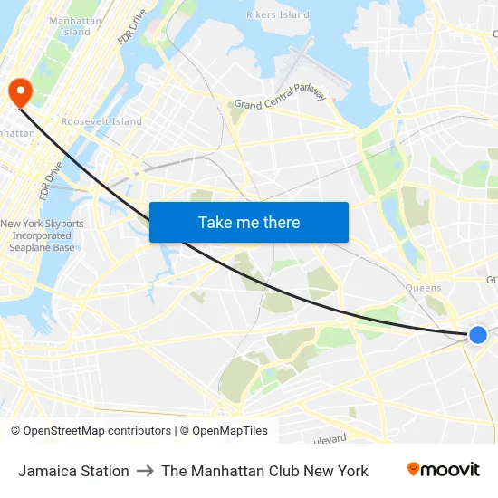 Jamaica Station to The Manhattan Club New York map
