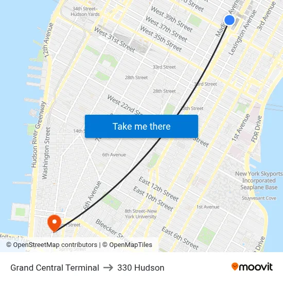 Grand Central Terminal to 330 Hudson map