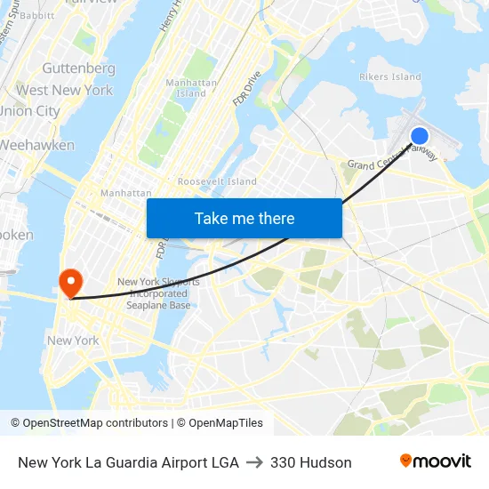 New York La Guardia Airport LGA to 330 Hudson map