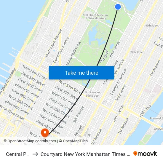 Central Park to Courtyard New York Manhattan Times Square map