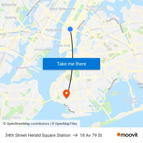 34th Street Herald Square Station to 18 Av 79 St map