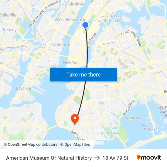 American Museum Of Natural History to 18 Av 79 St map