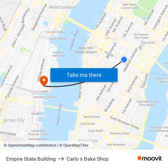 Empire State Building to Carlo s Bake Shop map