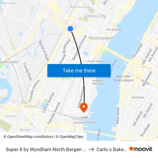 Super 8 by Wyndham North Bergen NJ NYC Area to Carlo s Bake Shop map