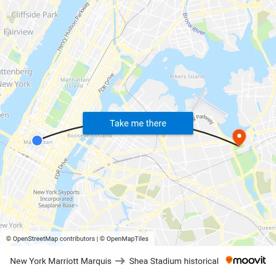 New York Marriott Marquis to Shea Stadium historical map