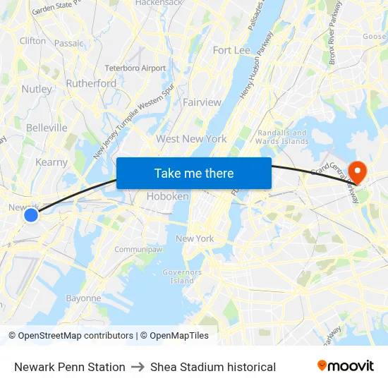 Newark Penn Station to Shea Stadium historical map