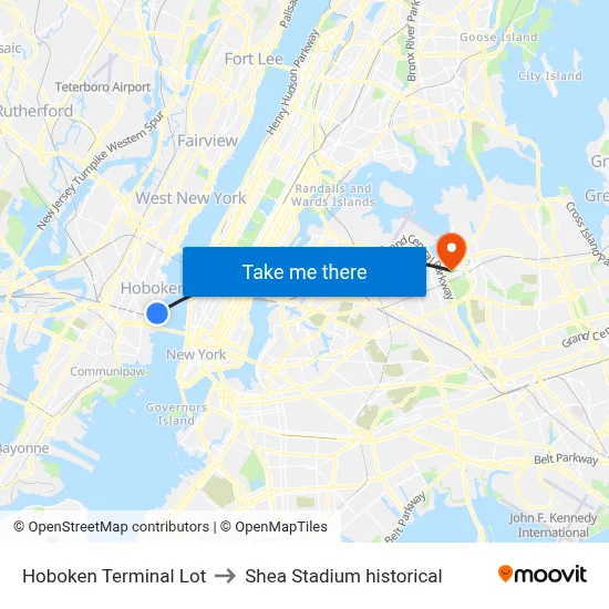 Hoboken Terminal Lot to Shea Stadium historical map