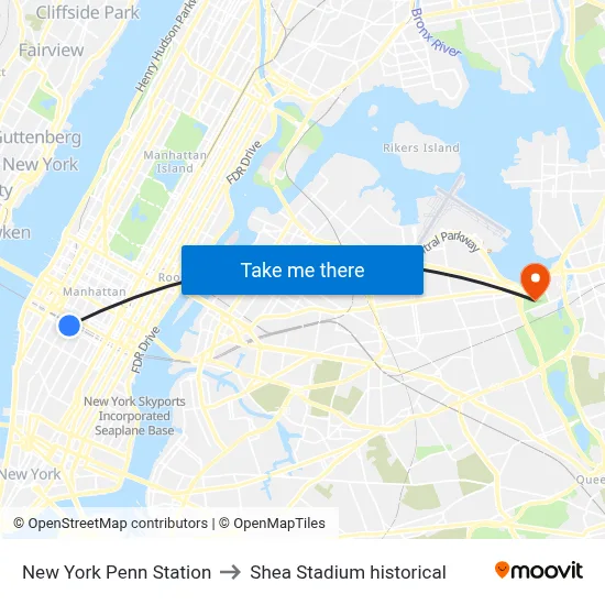 New York Penn Station to Shea Stadium historical map