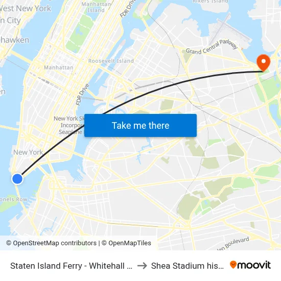 Staten Island Ferry - Whitehall Terminal to Shea Stadium historical map