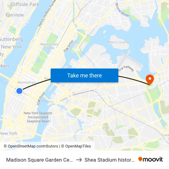 Madison Square Garden Center to Shea Stadium historical map
