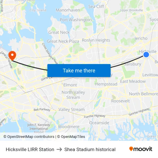 Hicksville LIRR Station to Shea Stadium historical map
