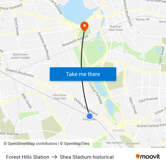 Forest Hills Station to Shea Stadium historical map