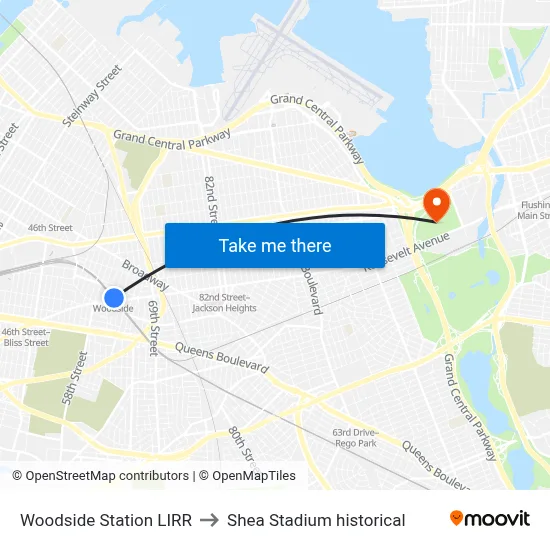 Woodside Station LIRR to Shea Stadium historical map