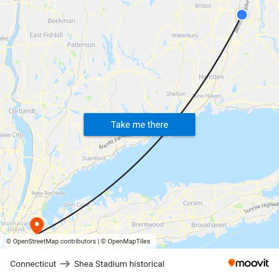 Connecticut to Shea Stadium historical map