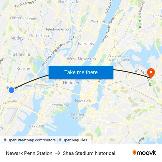 Newark Penn Station to Shea Stadium historical map