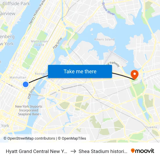 Hyatt Grand Central New York to Shea Stadium historical map