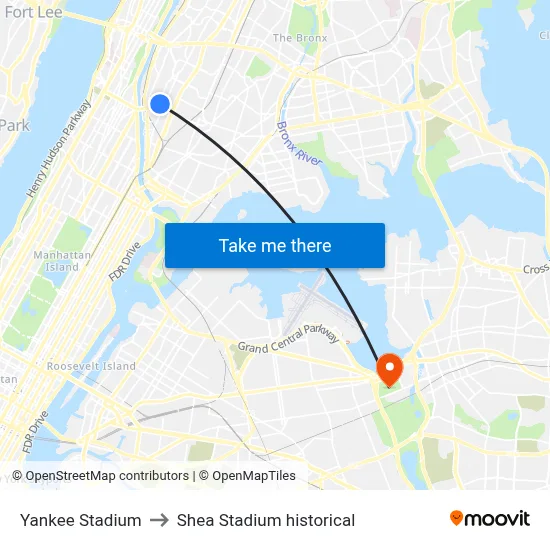 Yankee Stadium to Shea Stadium historical map