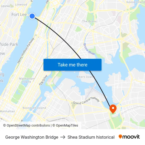George Washington Bridge to Shea Stadium historical map