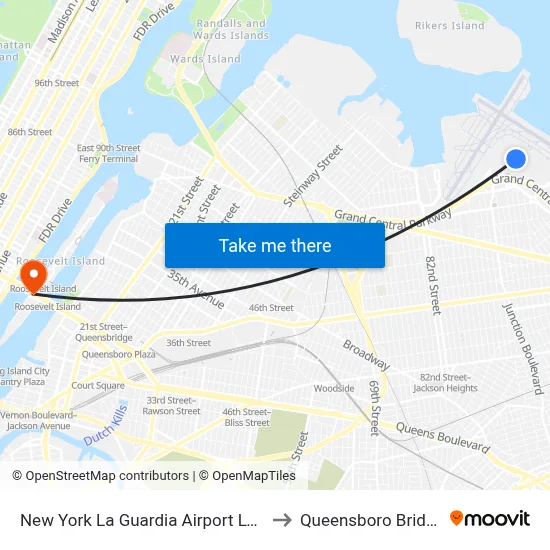 New York La Guardia Airport LGA to Queensboro Bridge map
