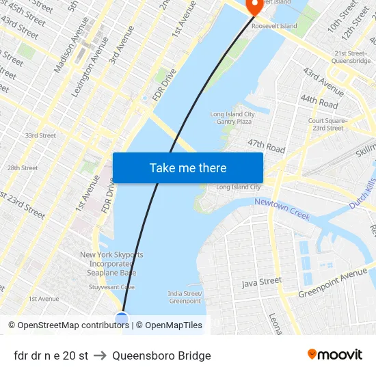 fdr dr n e 20 st to Queensboro Bridge map
