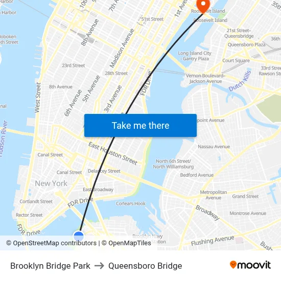 Brooklyn Bridge Park to Queensboro Bridge map