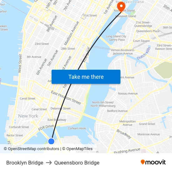 Brooklyn Bridge to Queensboro Bridge map