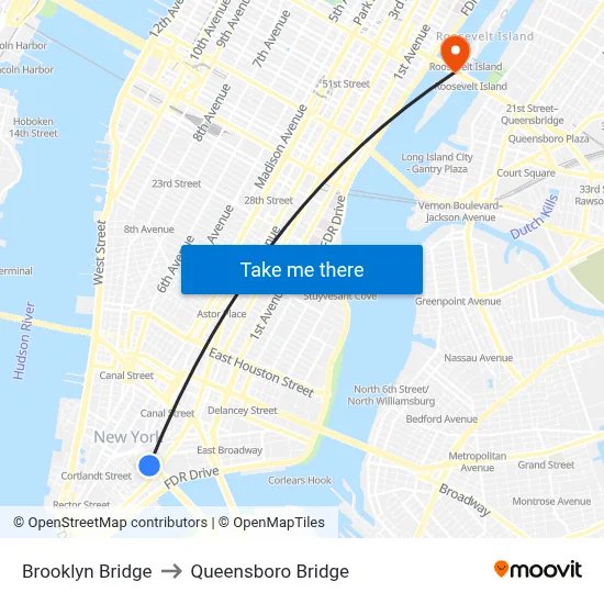 Brooklyn Bridge to Queensboro Bridge map