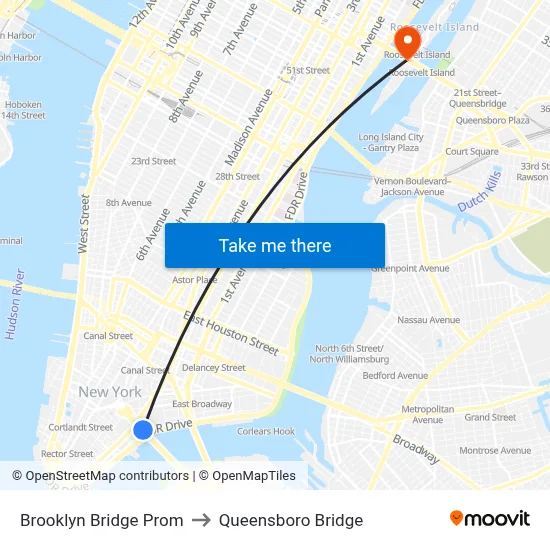 Brooklyn Bridge Prom to Queensboro Bridge map