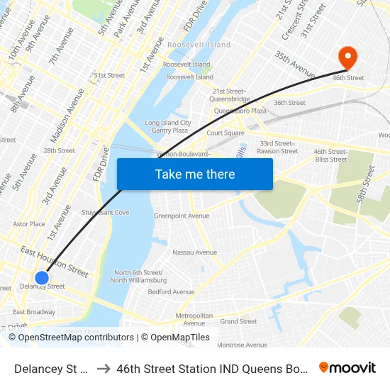 Delancey St Essex to 46th Street Station IND Queens Boulevard Line map