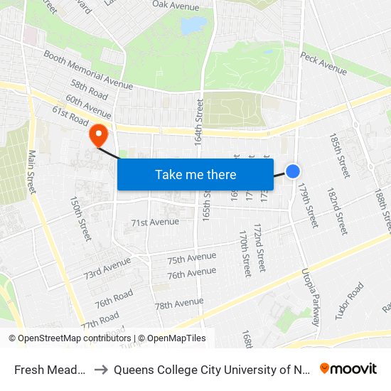 Fresh Meadows to Queens College City University of New York map