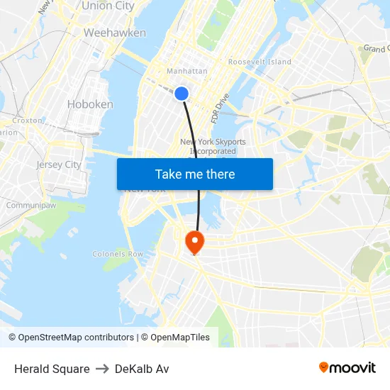 Herald Square to DeKalb Av map