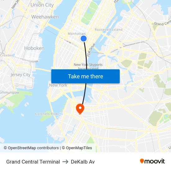 Grand Central Terminal to DeKalb Av map