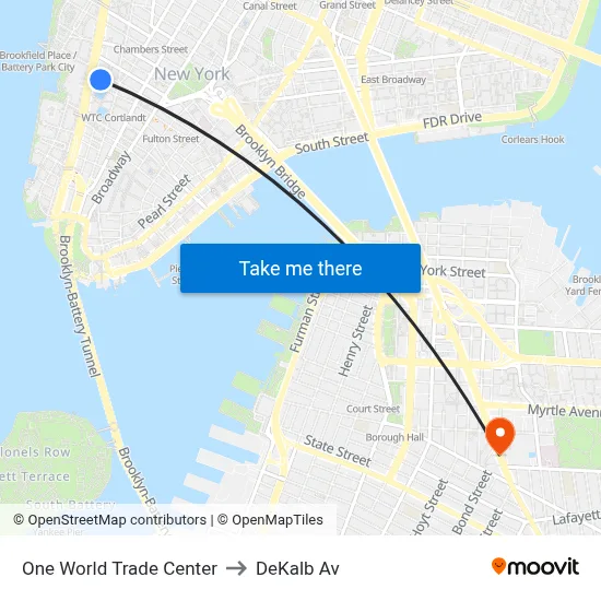 One World Trade Center to DeKalb Av map