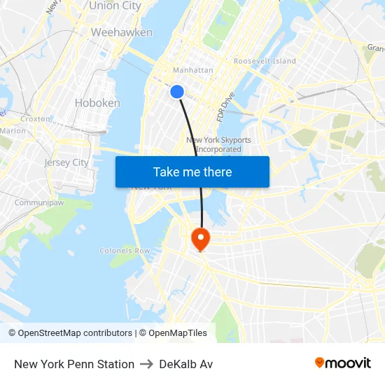 New York Penn Station to DeKalb Av map