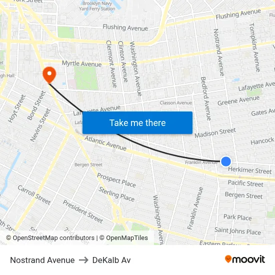 Nostrand Avenue to DeKalb Av map