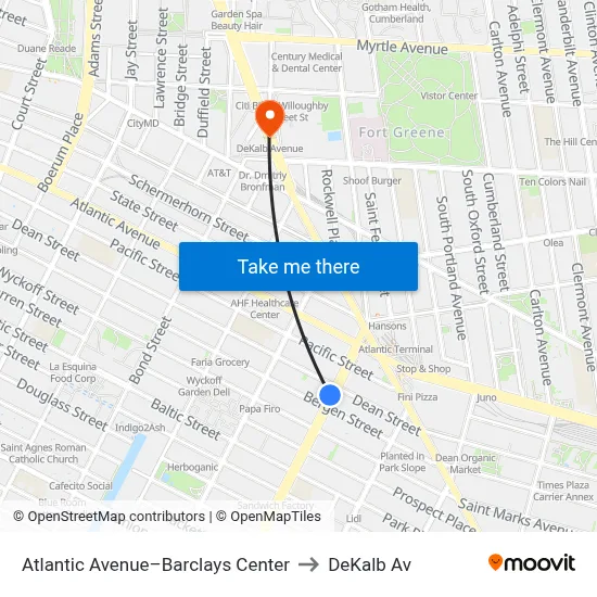 Atlantic Avenue–Barclays Center to DeKalb Av map