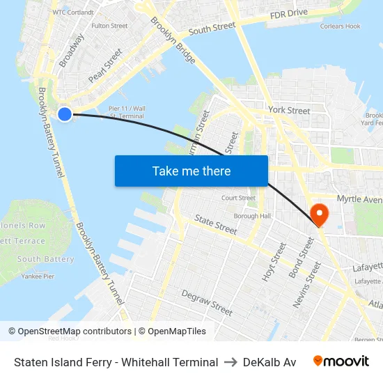Staten Island Ferry - Whitehall Terminal to DeKalb Av map