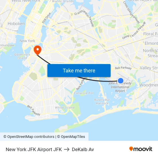 New York JFK Airport JFK to DeKalb Av map